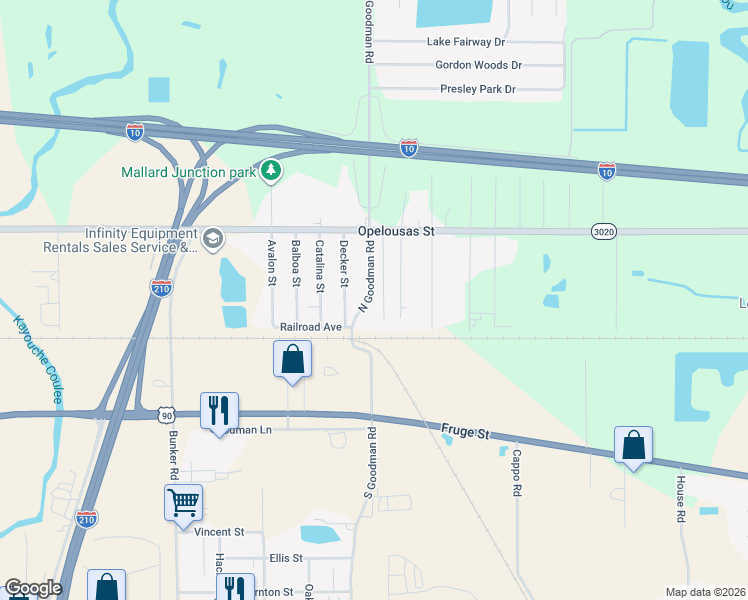map of restaurants, bars, coffee shops, grocery stores, and more near 103-399 Grogan Ln in Lake Charles