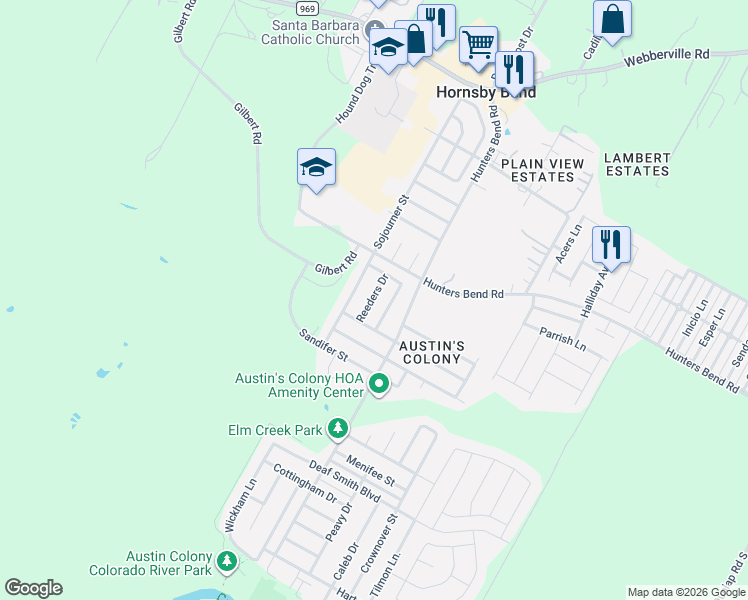 map of restaurants, bars, coffee shops, grocery stores, and more near 4002 Reeders Drive in Austin