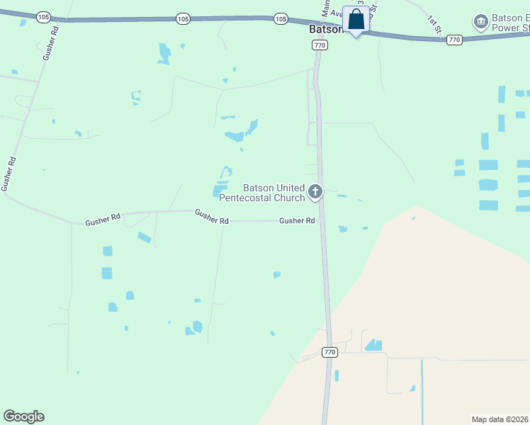 map of restaurants, bars, coffee shops, grocery stores, and more near 20033 Gusher Road in Batson