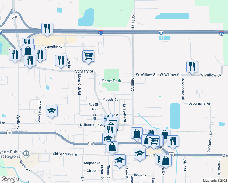 map of restaurants, bars, coffee shops, grocery stores, and more near 1498 Alfred Street in Scott