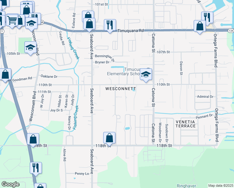 map of restaurants, bars, coffee shops, grocery stores, and more near 6053 Elmgrove Avenue in Jacksonville