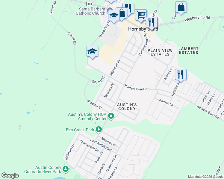 map of restaurants, bars, coffee shops, grocery stores, and more near 4002 Reeders Drive in Austin