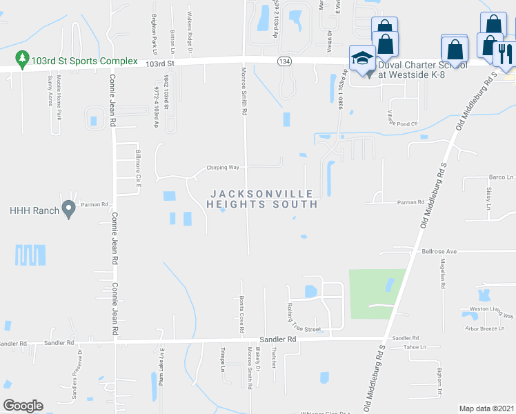 map of restaurants, bars, coffee shops, grocery stores, and more near 9632 Parman Road in Jacksonville