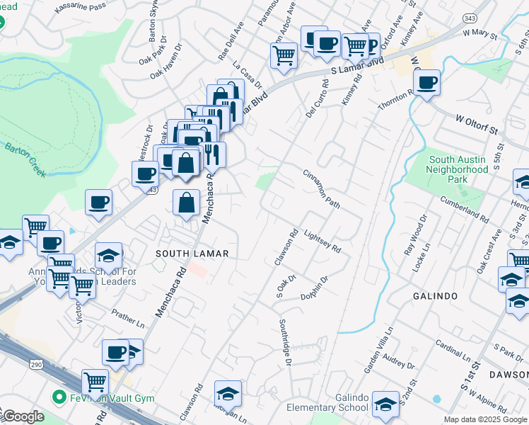 map of restaurants, bars, coffee shops, grocery stores, and more near 3100 Aldwyche Drive in Austin