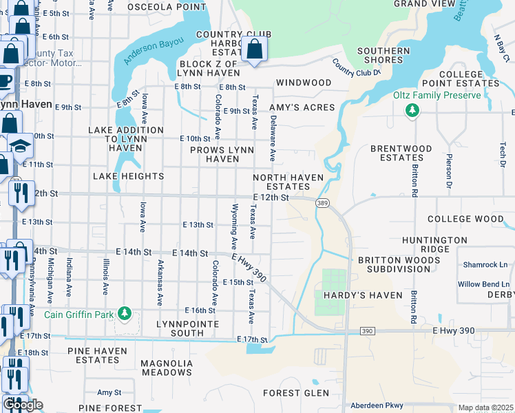 map of restaurants, bars, coffee shops, grocery stores, and more near 1207 Texas Avenue in Lynn Haven