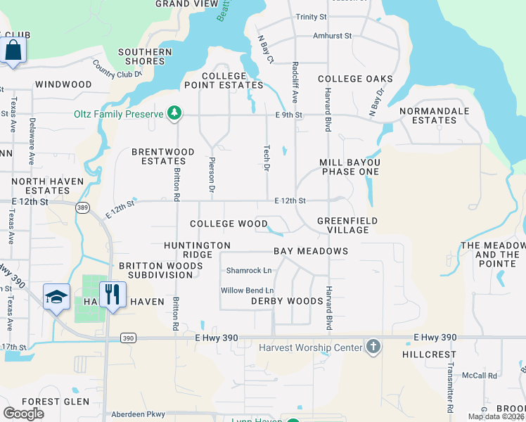 map of restaurants, bars, coffee shops, grocery stores, and more near 2401-2739 12th Street in Lynn Haven