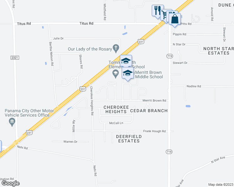 map of restaurants, bars, coffee shops, grocery stores, and more near 5012 Tommy Smith Drive in Panama City