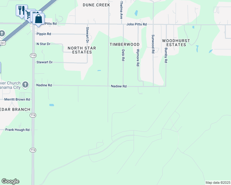 map of restaurants, bars, coffee shops, grocery stores, and more near 5024 Pinetree Road in Panama City
