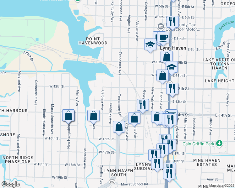 map of restaurants, bars, coffee shops, grocery stores, and more near 1214 Tennessee Avenue in Lynn Haven