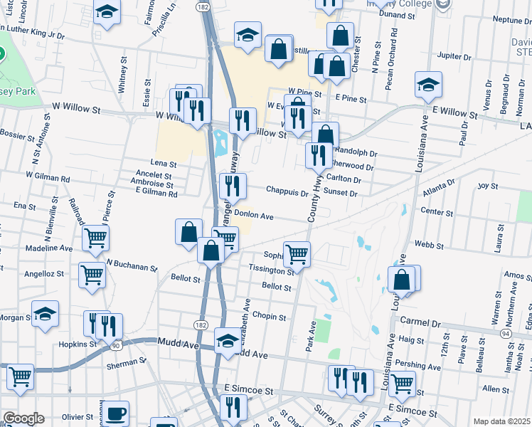 map of restaurants, bars, coffee shops, grocery stores, and more near in Lafayette