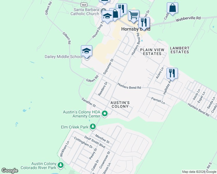 map of restaurants, bars, coffee shops, grocery stores, and more near 4101 Louise Lee Drive in Austin