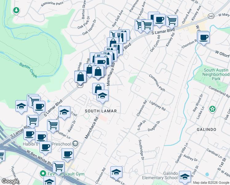 map of restaurants, bars, coffee shops, grocery stores, and more near 1916 Edgeware Drive in Austin