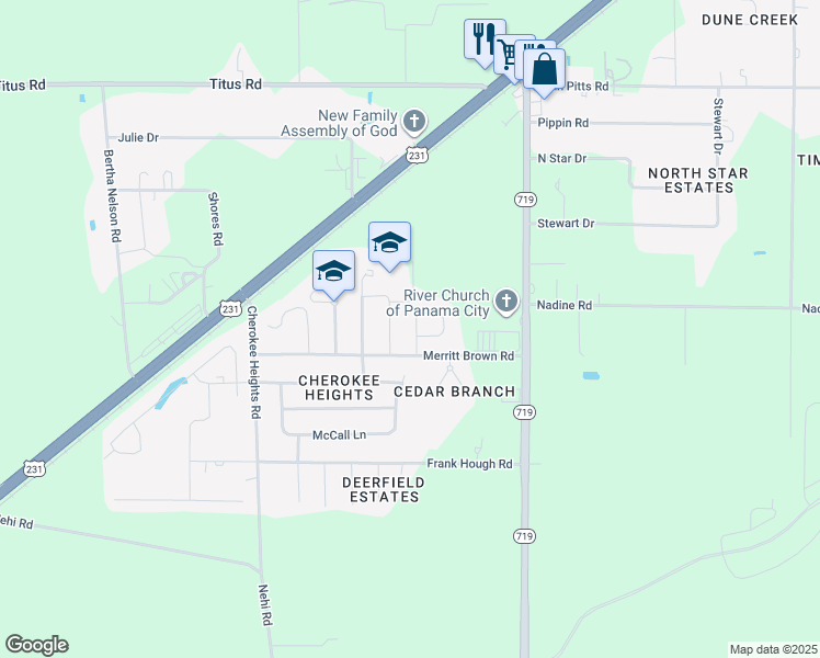 map of restaurants, bars, coffee shops, grocery stores, and more near 5009 Maggie Lane in Panama City