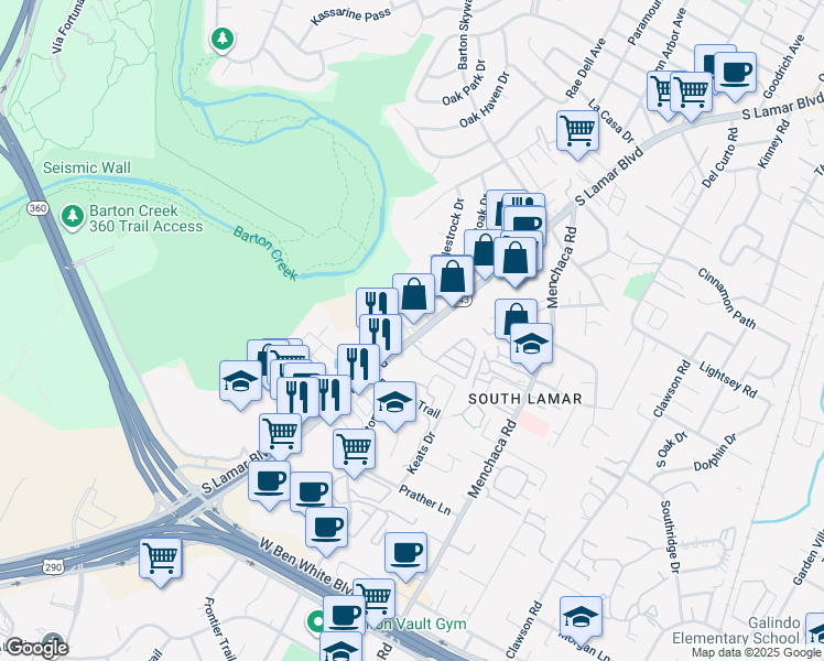 map of restaurants, bars, coffee shops, grocery stores, and more near 3500 South Lamar Boulevard in Austin