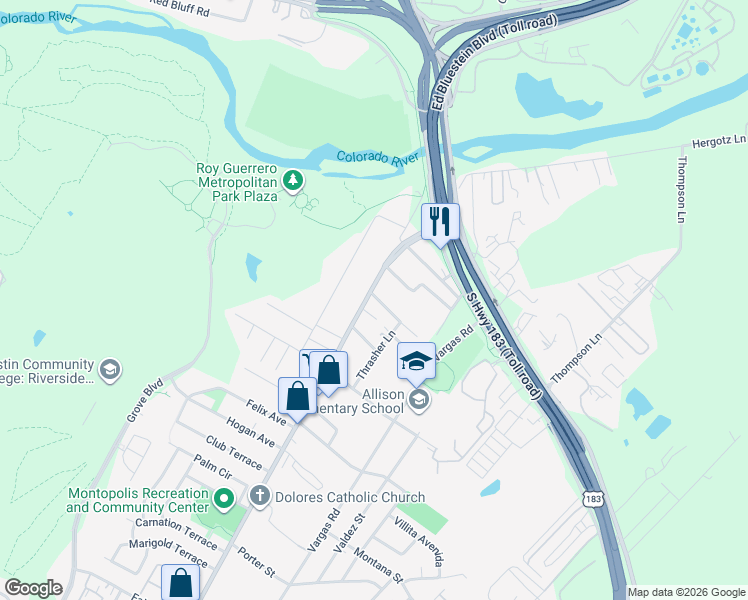 map of restaurants, bars, coffee shops, grocery stores, and more near 501 Montopolis Drive in Austin