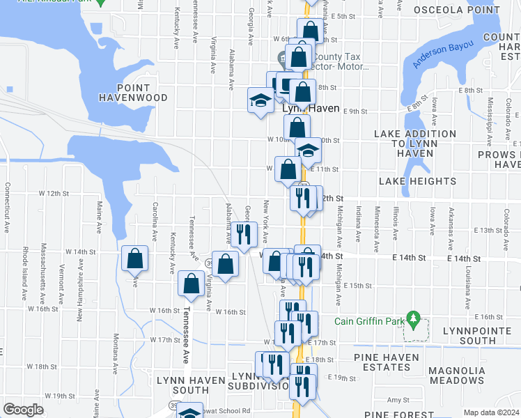 map of restaurants, bars, coffee shops, grocery stores, and more near 1208 New York Avenue in Lynn Haven
