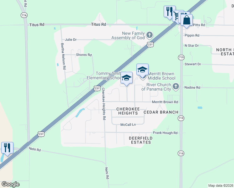 map of restaurants, bars, coffee shops, grocery stores, and more near 5029 Pretty Way in Panama City