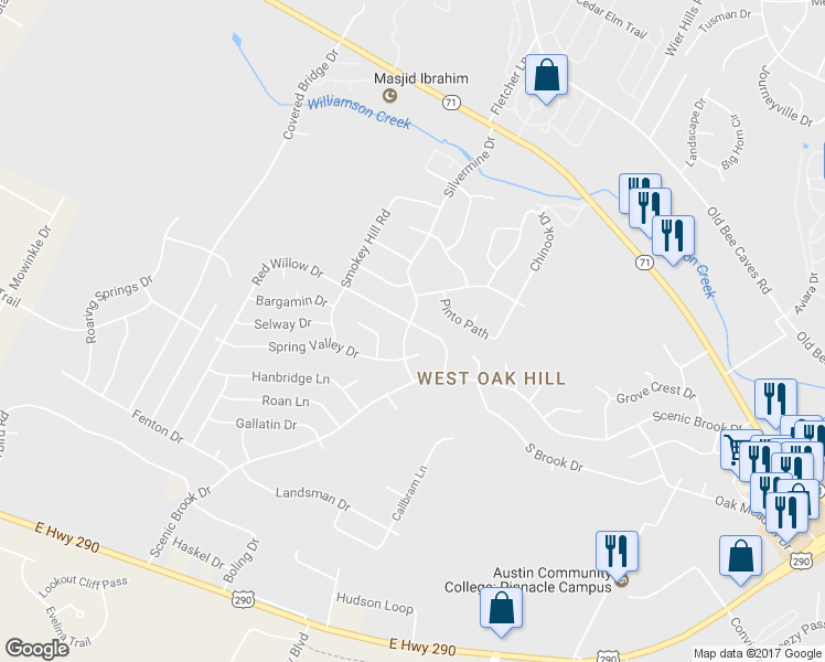map of restaurants, bars, coffee shops, grocery stores, and more near 8111 Red Willow Drive in Austin