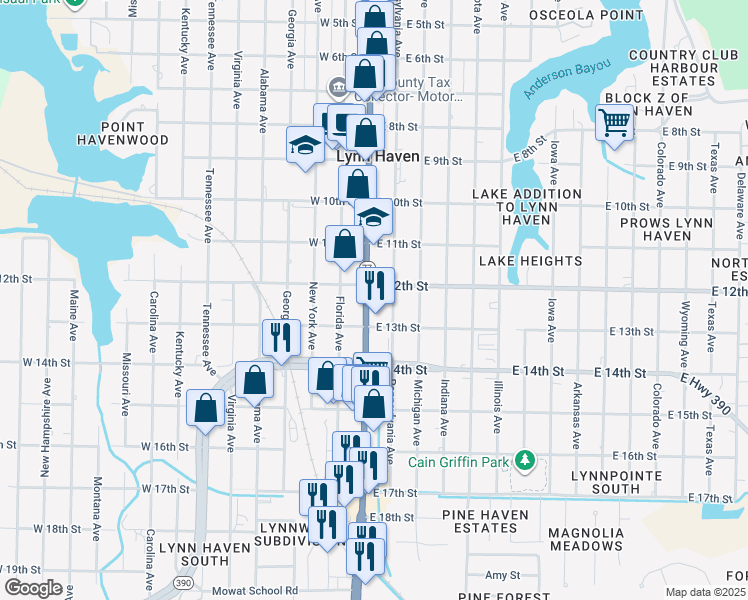 map of restaurants, bars, coffee shops, grocery stores, and more near 1207 Ohio Avenue in Lynn Haven