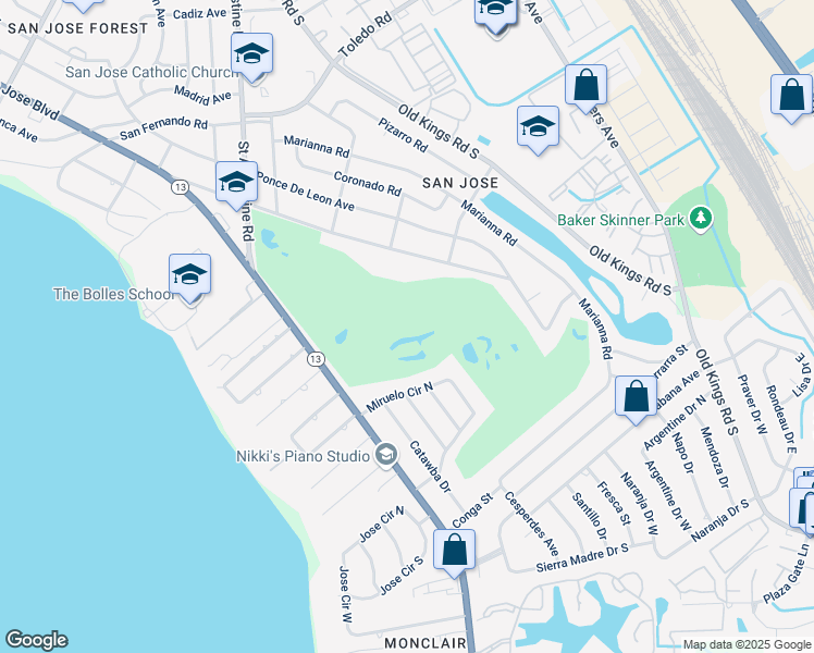map of restaurants, bars, coffee shops, grocery stores, and more near 7529 San Jose Boulevard in Jacksonville