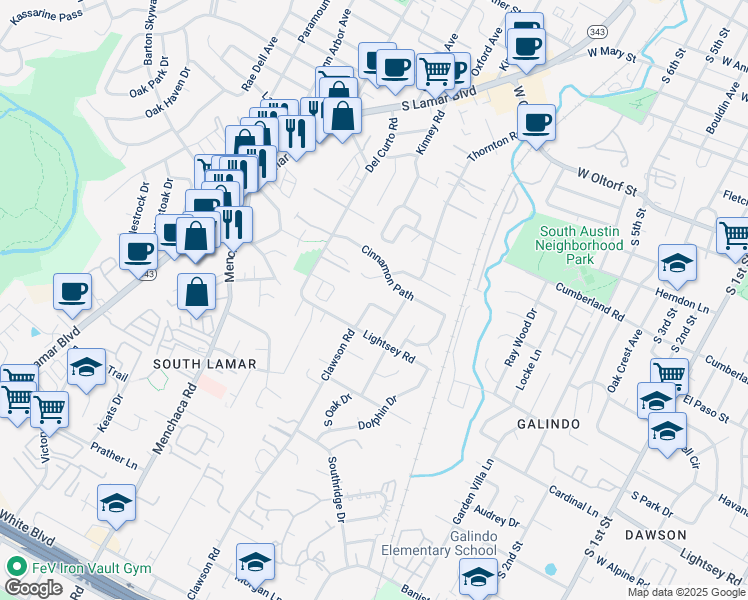 map of restaurants, bars, coffee shops, grocery stores, and more near 1612 Clawson Road in Austin