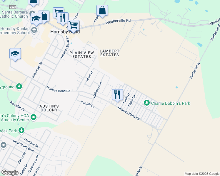 map of restaurants, bars, coffee shops, grocery stores, and more near 4525 Fifnella Way in Austin