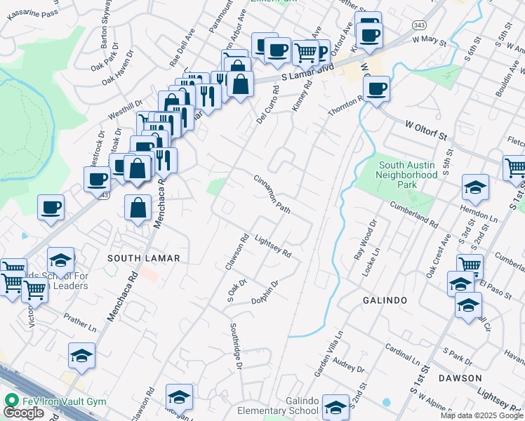 map of restaurants, bars, coffee shops, grocery stores, and more near 1612 Clawson Road in Austin