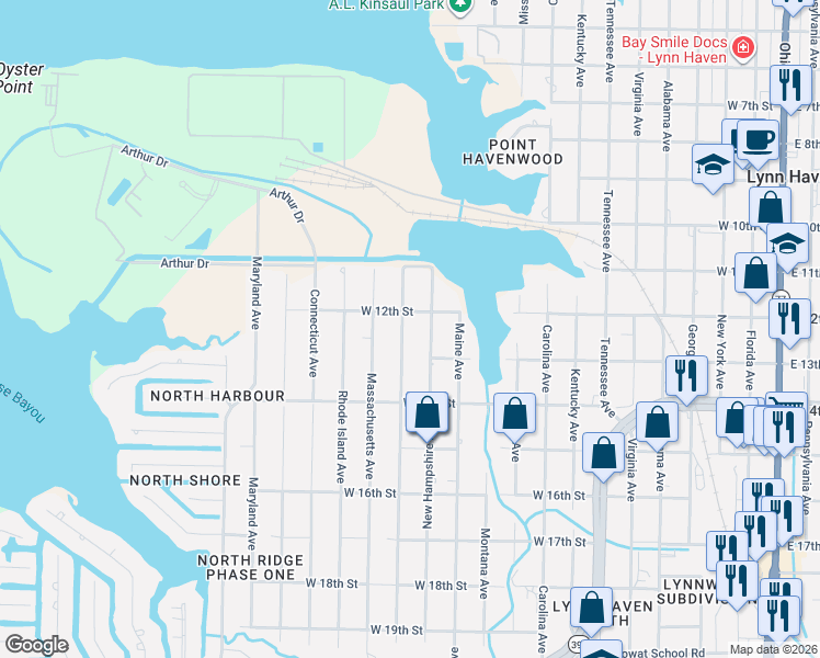 map of restaurants, bars, coffee shops, grocery stores, and more near 1217 Vermont Avenue in Lynn Haven