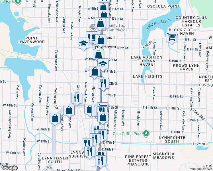 map of restaurants, bars, coffee shops, grocery stores, and more near 1207 Ohio Avenue in Lynn Haven