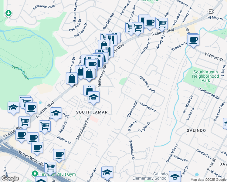 map of restaurants, bars, coffee shops, grocery stores, and more near 3107 Glen Ora Street in Austin