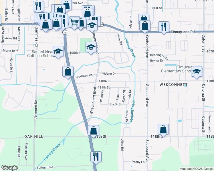 map of restaurants, bars, coffee shops, grocery stores, and more near 5928 111th Street in Jacksonville