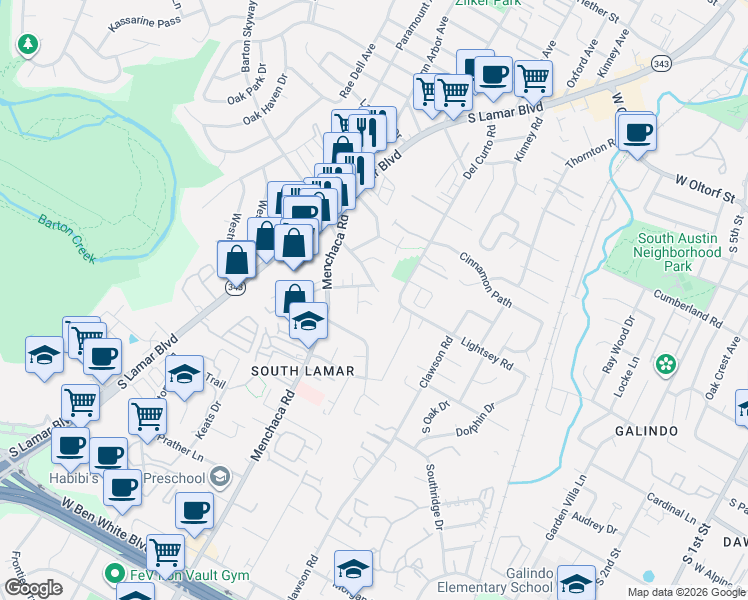 map of restaurants, bars, coffee shops, grocery stores, and more near 1911 Lightsey Road in Austin