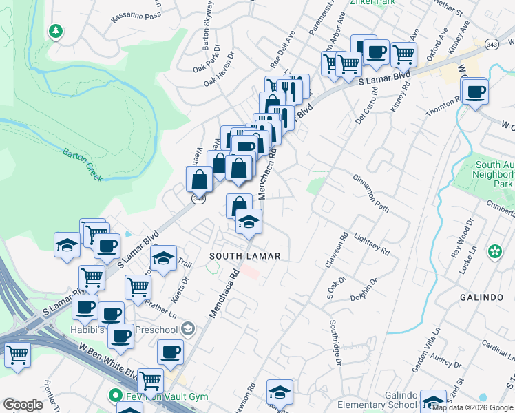 map of restaurants, bars, coffee shops, grocery stores, and more near 1916 Edgeware Drive in Austin