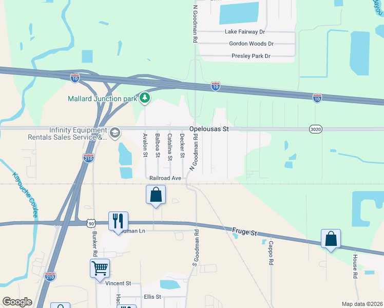 map of restaurants, bars, coffee shops, grocery stores, and more near 208 Decker St in Lake Charles
