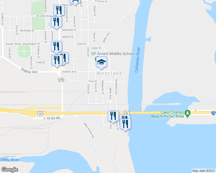 map of restaurants, bars, coffee shops, grocery stores, and more near 611 Miller Avenue in Westlake