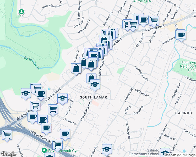 map of restaurants, bars, coffee shops, grocery stores, and more near 3105 Manchaca Road in Austin