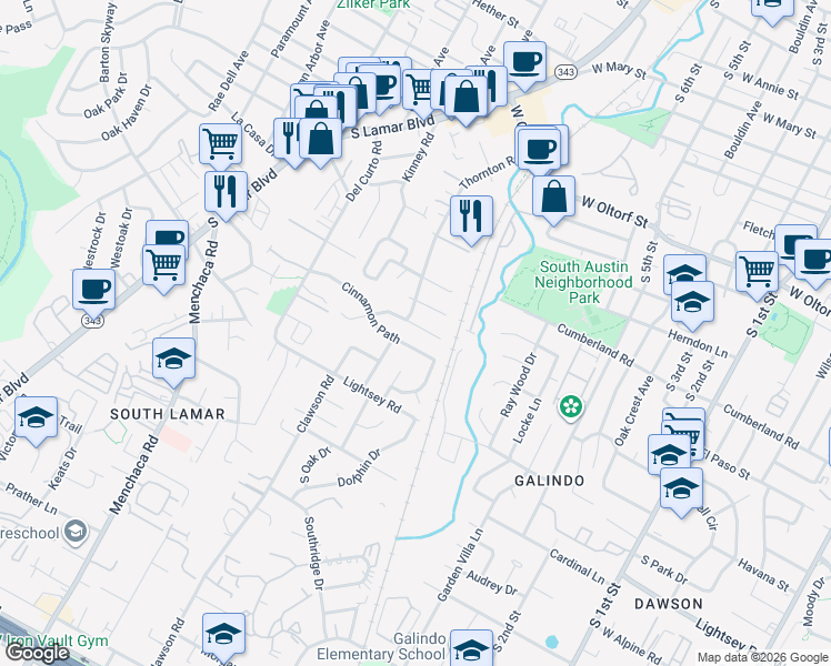map of restaurants, bars, coffee shops, grocery stores, and more near 1404A Cinnamon Path in Austin