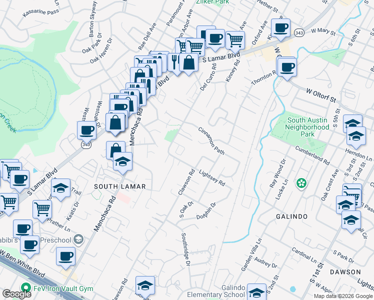 map of restaurants, bars, coffee shops, grocery stores, and more near 1706 Lightsey Road in Austin