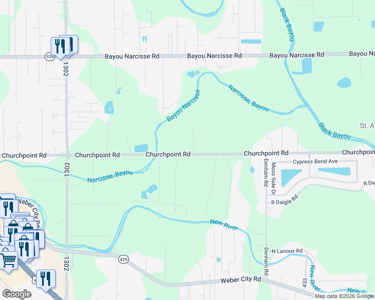 map of restaurants, bars, coffee shops, grocery stores, and more near 42326 Churchpoint Road in Gonzales