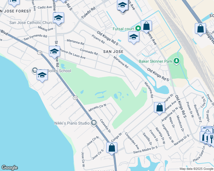 map of restaurants, bars, coffee shops, grocery stores, and more near 7529 San Jose Boulevard in Jacksonville