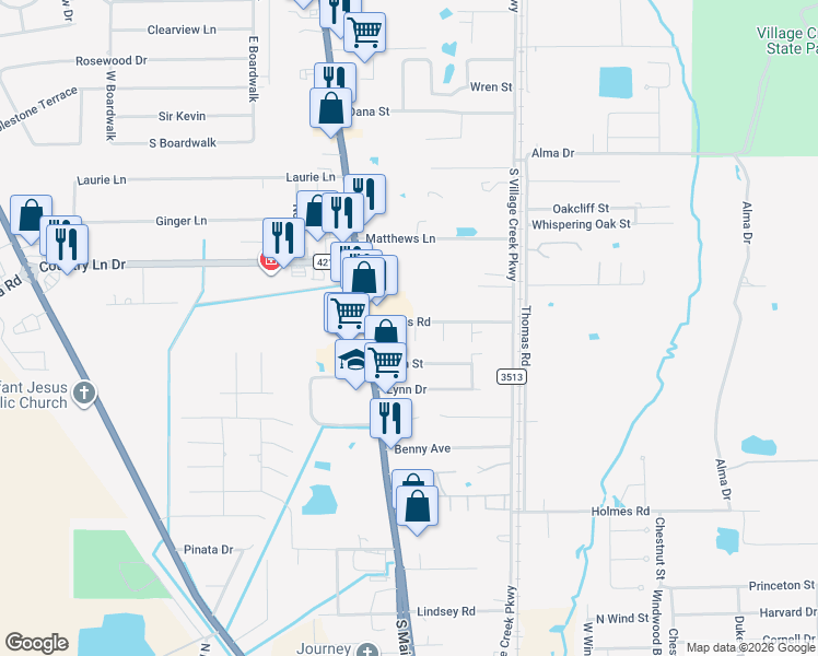 map of restaurants, bars, coffee shops, grocery stores, and more near 120 Azalea in Lumberton