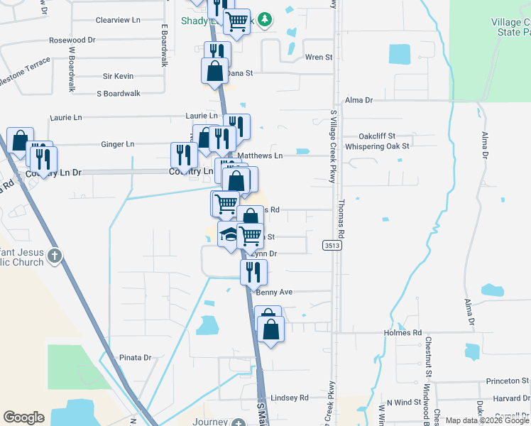 map of restaurants, bars, coffee shops, grocery stores, and more near 120 Azalea in Lumberton