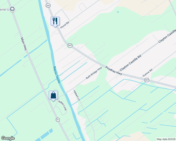 map of restaurants, bars, coffee shops, grocery stores, and more near 1113 Ruth Bridge Highway in Breaux Bridge