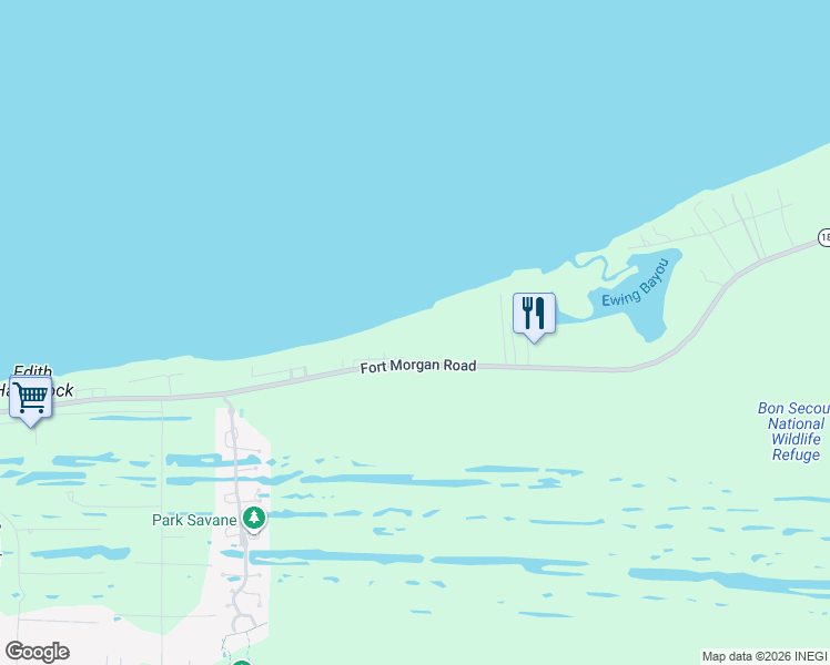 map of restaurants, bars, coffee shops, grocery stores, and more near 9663 Fort Morgan Road in Gulf Shores