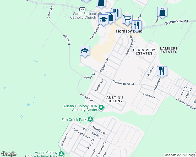 map of restaurants, bars, coffee shops, grocery stores, and more near 4002 Reeders Drive in Austin