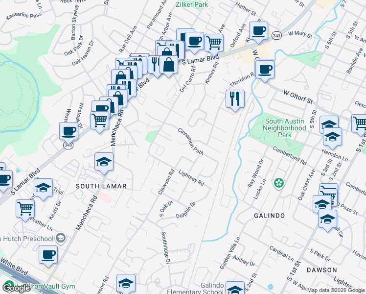 map of restaurants, bars, coffee shops, grocery stores, and more near 1707 Cinnamon Path in Austin