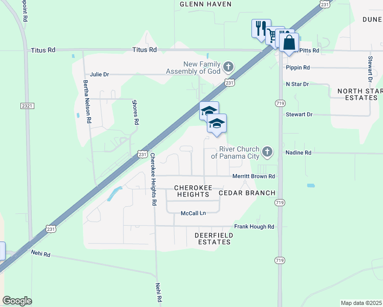 map of restaurants, bars, coffee shops, grocery stores, and more near 5044 Tommy Smith Drive in Panama City