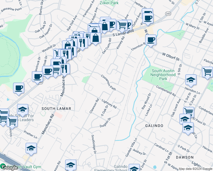 map of restaurants, bars, coffee shops, grocery stores, and more near 1707 Cinnamon Path in Austin