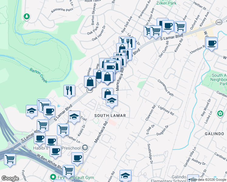 map of restaurants, bars, coffee shops, grocery stores, and more near 3005 South Lamar Boulevard in Austin