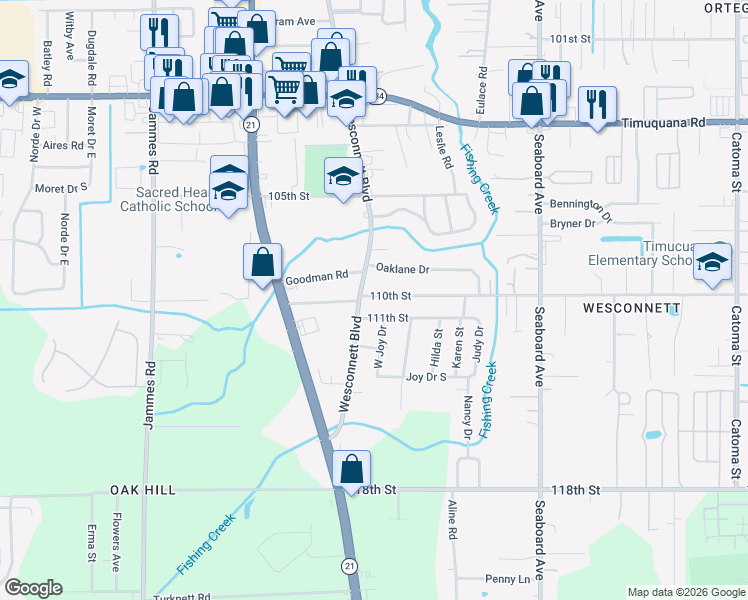 map of restaurants, bars, coffee shops, grocery stores, and more near 5968 110th Street in Jacksonville